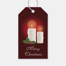 Etiqueta Para Presente Velas de Natal Branco em Vermelho - Feliz Natal