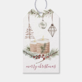 Etiqueta Para Presente Velas de Natal em Aquarela Rústica