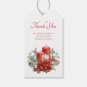 Etiqueta Para Presente Velas e Poinsettia Natal Obrigado