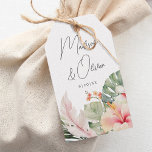 Etiqueta Para Presente Vendedor Tropical Botânica Watercolor Favor de Cas<br><div class="desc">Estes elegantes presentes de casamento / etiquetas favoritas apresentam lindos botânicos de cor d'água,  incluindo folhas de palma e hibisco. A tipografia é clássica,  mas moderna. Esta é a design perfeita para um casamento tropical ou de praia. Consulte a coleção para coordenar itens.</div>