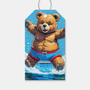 Etiqueta Para Presente Verão Selvagem do Urso Piscina Vintage