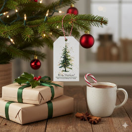 Etiqueta Para Presente Verde Aquarela Spruce Feliz Natal Branco