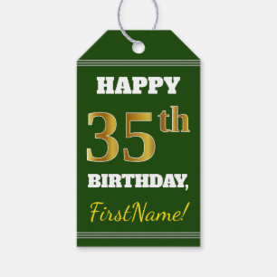 Etiqueta Para Presente Verde, Faux Dourado 35º aniversário + Nome Perso