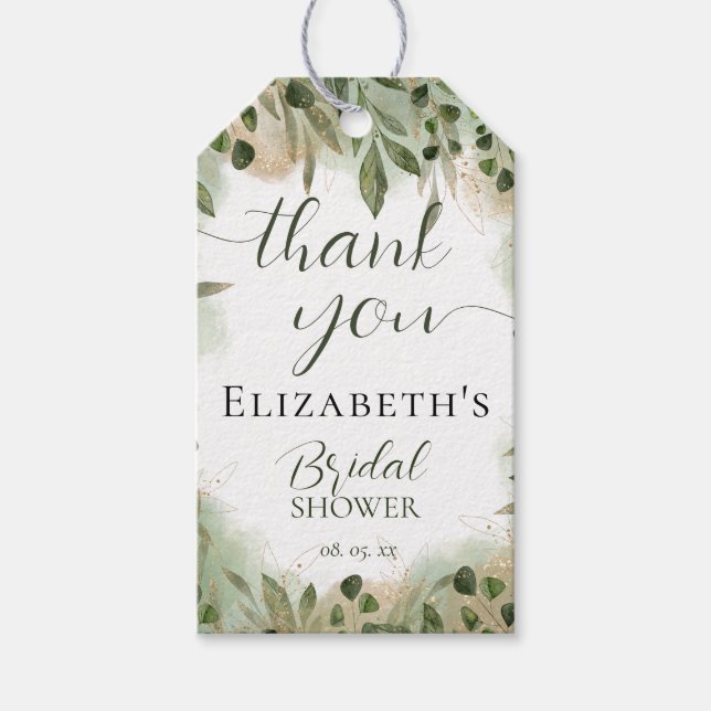 Etiqueta Para Presente Verde Folhagem Dourada Grafia Caligrafia Obrigada (Frente)