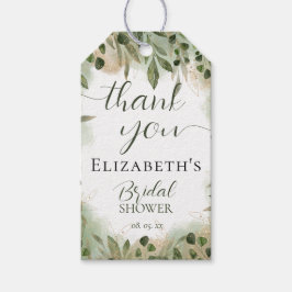 Etiqueta Para Presente Verde Folhagem Dourado Escrito à Mão Caligrafia Ob