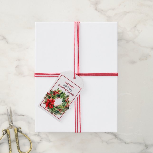 ETIQUETA PARA PRESENTE VERDE TRADICIONAL COM NATAL DE ARCO VERMELHO (Com cordão)