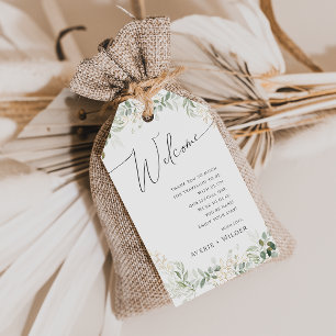 Etiqueta Para Presente Verde Whimsical e Dourado   Boas-vindas