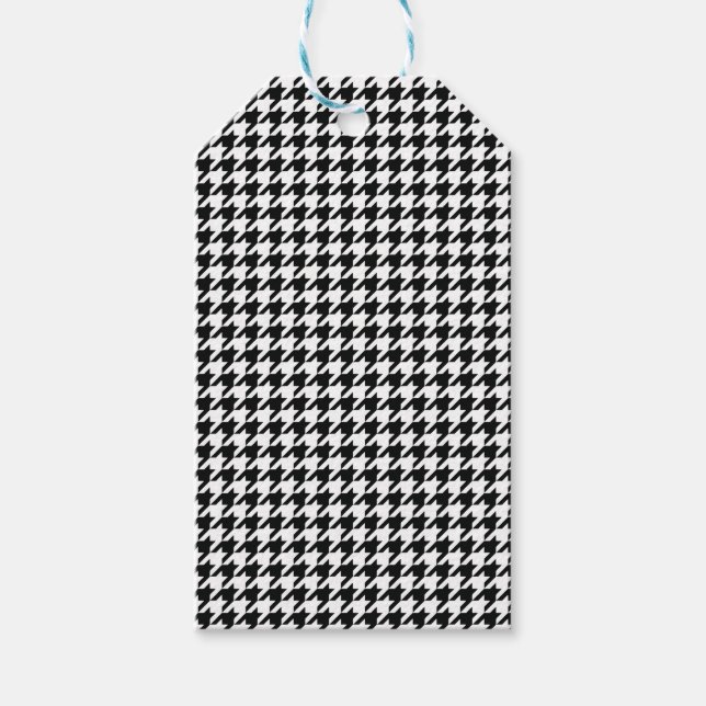 Etiqueta Para Presente Verificação de houndstooth Clássico Branco Preto (Frente)