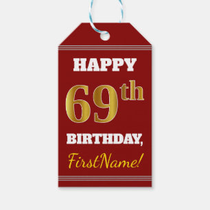 Etiqueta Para Presente Vermelho, aniversário do ouro do falso 69th + Nom