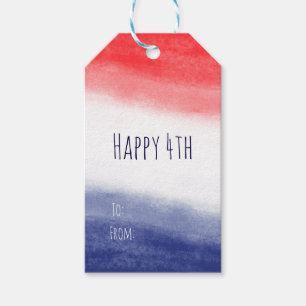 Etiqueta Para Presente Vermelho Branco & Azul Aquarela Patriótico EUA