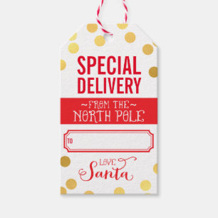 Etiqueta Para Presente Vermelho do ouro do papai noel da entrega especial