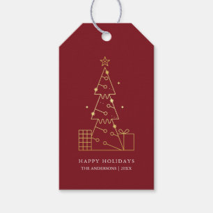 Etiqueta Para Presente Vermelho Dourado de Árvore de Natal minimalista