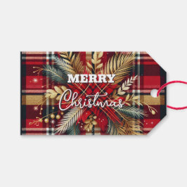 Etiqueta Para Presente Vermelho Elegante e Xadrez festiva Dourada