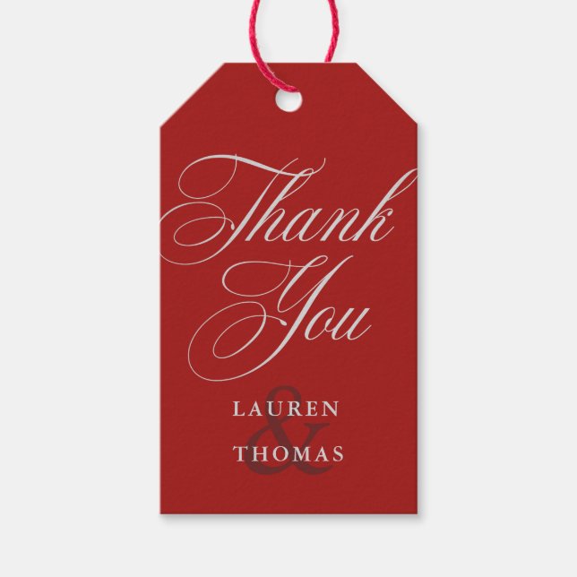 Etiqueta Para Presente Vermelho Elegante Obrigado com Texto de Caligrafia (Frente)
