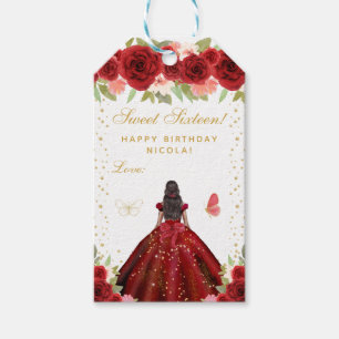 Etiqueta Para Presente Vermelho Floral Princesa de Pele Morena Doze Anos