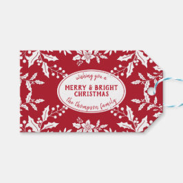 Etiqueta Para Presente Vermelho Natal, Holly Branca, Nome da Família, Fes