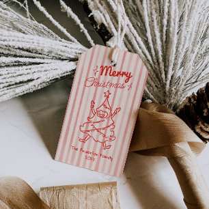Etiqueta Para Presente Vermelho Retro Desenhado à Mão Árvore de Natal Div