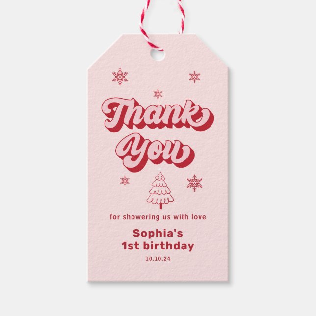 Etiqueta Para Presente Vermelho Rosa Natal Aniversário Agradecimento Favo (Frente)