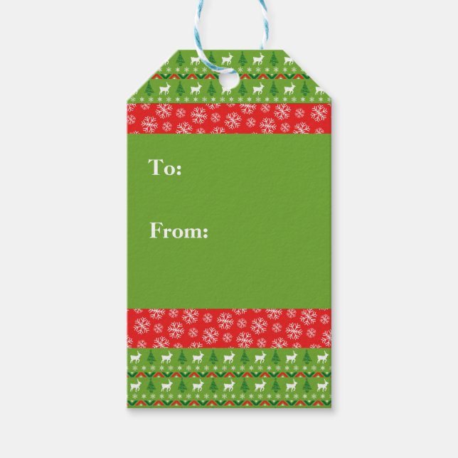 Etiqueta Para Presente Vermelhos festivos, Reinveiros vermelhos e flocos  (Frente)