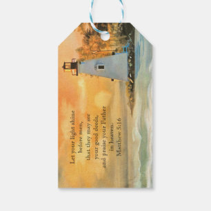 Etiqueta Para Presente Versículo Inspirador da Bíblia Farol Pôr do Sol