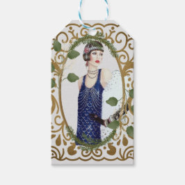 Etiqueta Para Presente Vestido Azul Vintage Anos 20 Mulher Flapper Art Dé