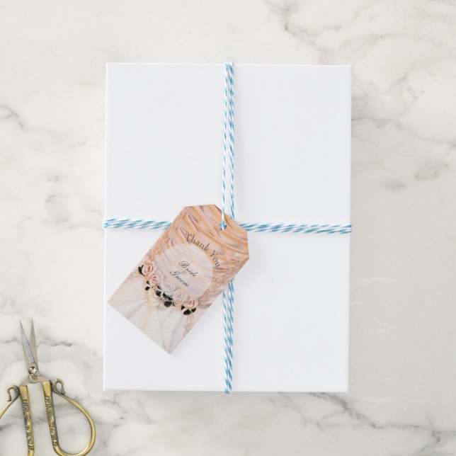 Etiqueta Para Presente Vestido Branca com Casamento Rosa (Com cordão)