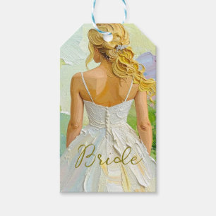 Etiqueta Para Presente Vestido Branco de Noiva em fundo abstrato