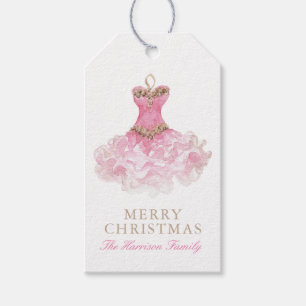 Etiqueta Para Presente Vestido de Natal Rosa Aquarela