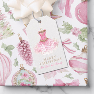 Etiqueta Para Presente Vestido de Natal Rosa Aquarela