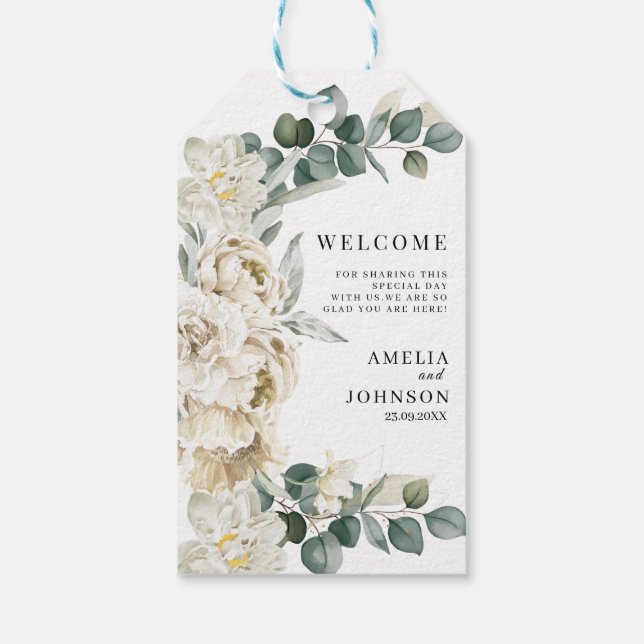 Etiqueta Para Presente Vestido do casamento floral branco elegante (Verso)