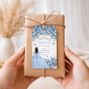 Etiqueta Para Presente Vestido Luxuoso Azul Bebê Dourado Quinceanera Agra