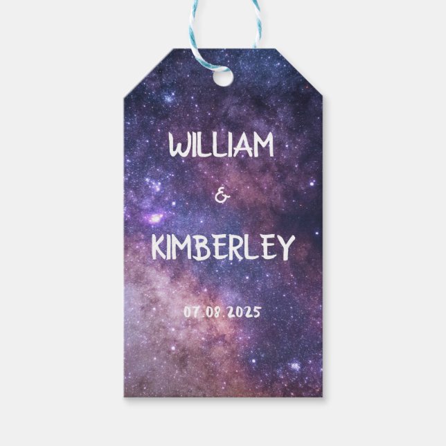 Etiqueta Para Presente Via Látea Estrelas Sky Galaxy Casamento Elegante (Frente)