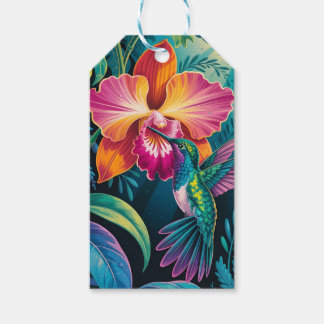 Etiqueta Para Presente Vibrant Tropical Hummingbird and Orchid