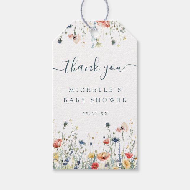 Etiqueta Para Presente Vibrant Wildflower Chá de fraldas Favor (Frente)