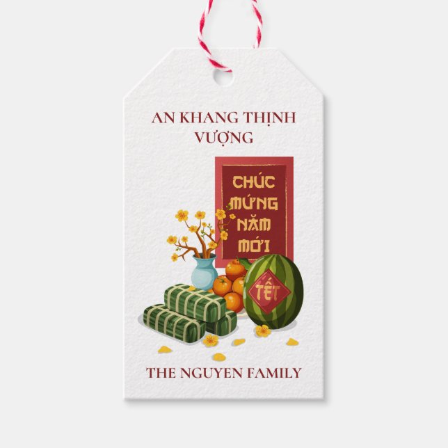 Etiqueta Para Presente Vietnamese Tet Banh Chung Watermelon & Hoa Mai (Frente)