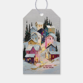 Etiqueta Para Presente Vila de Inverno Colorida com Impasto na Neve