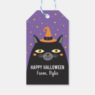 Etiqueta Para Presente Vinheta de Gato Halloween
