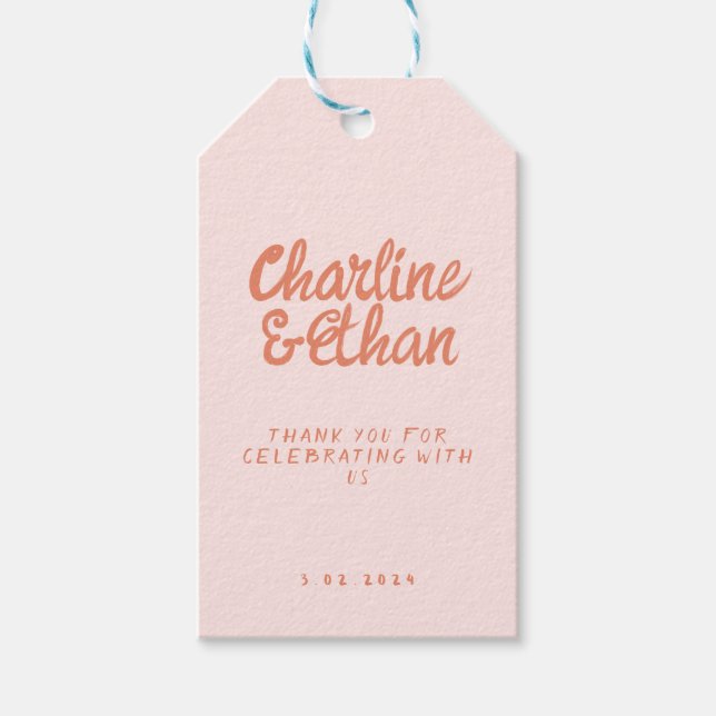 Etiqueta Para Presente Vinheta Retangular Retangular de Casamento Rosa (Frente)