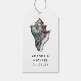 Etiqueta Para Presente Vintage Beach Shell e Damask NMaritime