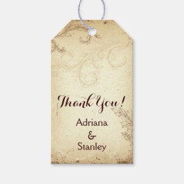 Etiqueta Para Presente Vintage Brown, Beige Scroll Folle Casamento Obriga