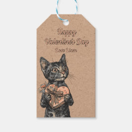 Etiqueta Para Presente Vintage Cat With Heart Box Valentines Day