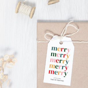 Etiqueta Para Presente Vintage Colorida Feliz Natal Moderno Minimalista