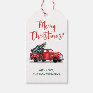 Etiqueta Para Presente Vintage de Natal - Caminhão Monograma Vermelho