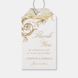 Etiqueta Para Presente Vintage Dourada Floral Damask Nome Casamento Obrig