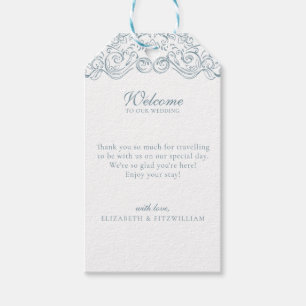 Etiqueta Para Presente Vintage Dusty Blue Ornamentado Frame Bem-vindo