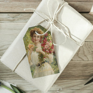 Etiqueta Para Presente Vintage Emile Vernon Woman Floral Happy Birday