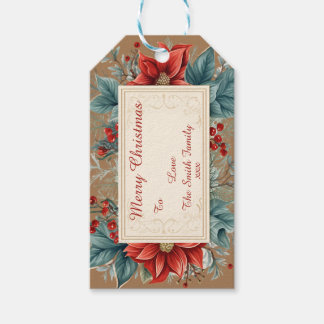 Etiqueta Para Presente Vintage Floral Poinsettia Gift Tag