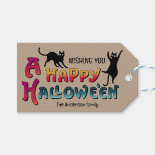 Etiqueta Para Presente Vintage Halloween Gatos negros excitados CC1287