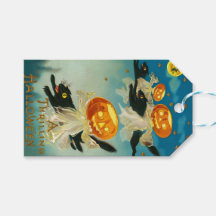 Vintage Halloween Pumpkin Fantasmas e Gatos Negros