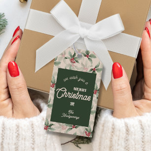 Etiqueta Para Presente Vintage Holly e Berries Feliz Natal